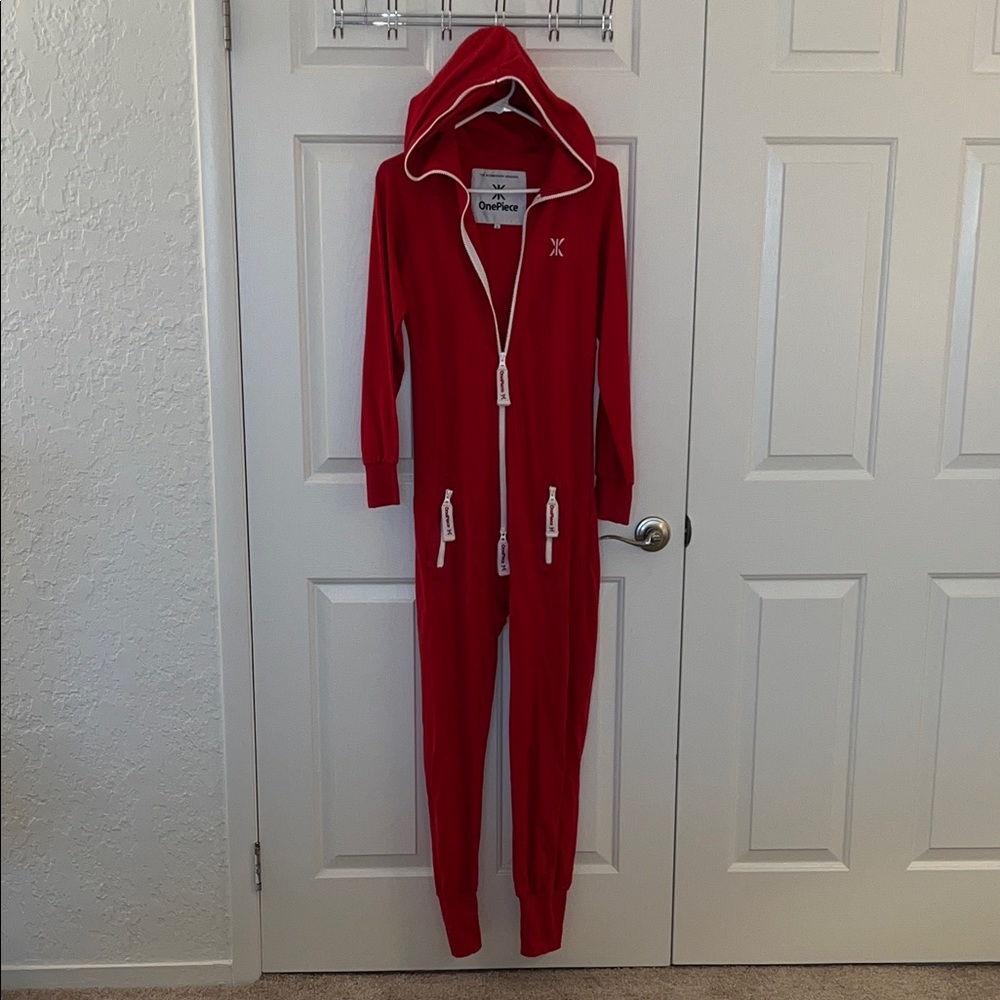Onepiece Vibrant Red Onesie Jumpsuit with Crisp White Accents